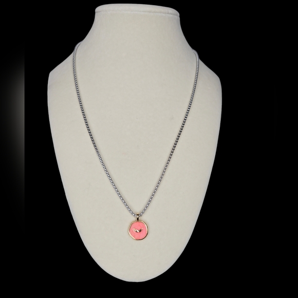 melania clara Jewelry - MELANIA CLARA EDEN SILVER BOX CHAIN NECKLACE, PINK WINGS, 20"